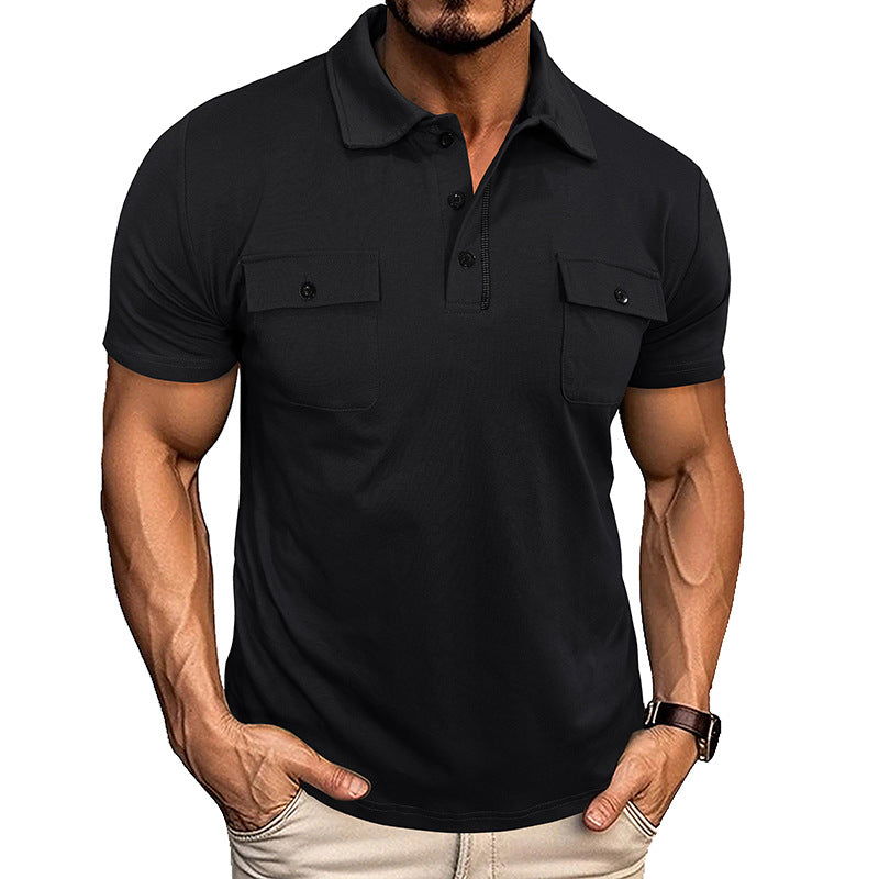 Summer Lapel Button Polo Shirt With Pockets Outdoor Fashion Short Sleeve Tops For Men Clothing by null