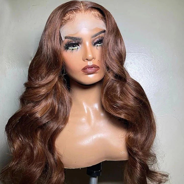 Chocolate Brown 4x4 Lace Closure Wig Human Hair Color Body Wave Density by null
