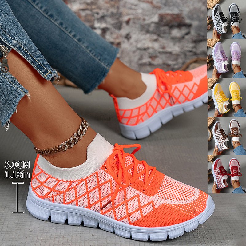 Colorblock Plaid Flyknit Lace-Up Sneakers - DLC MARKET
