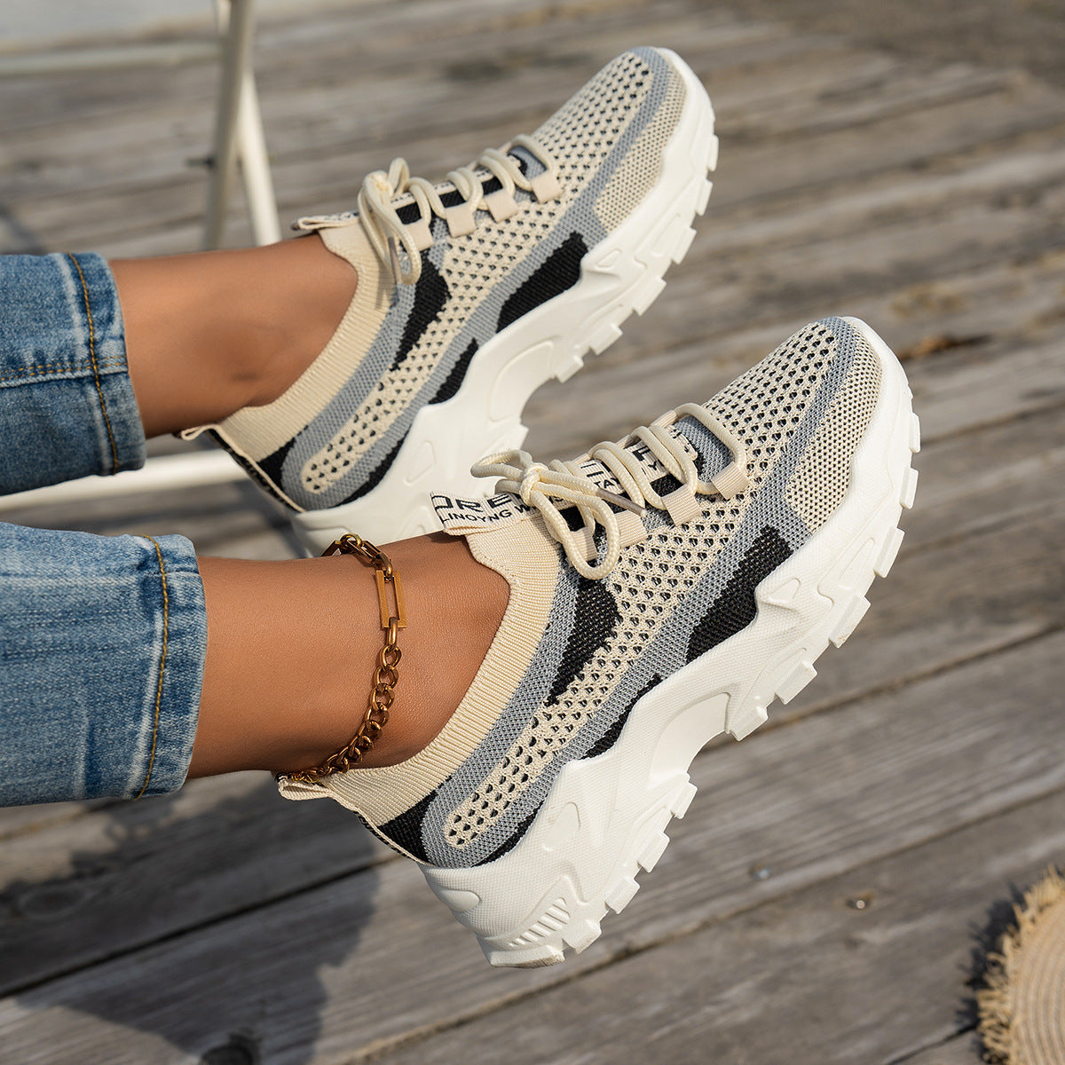 Buy Flyknit Mesh Shoes Women's Breathable Lace-up Sneakers Walking Running Casual Shoes online at DLC Market