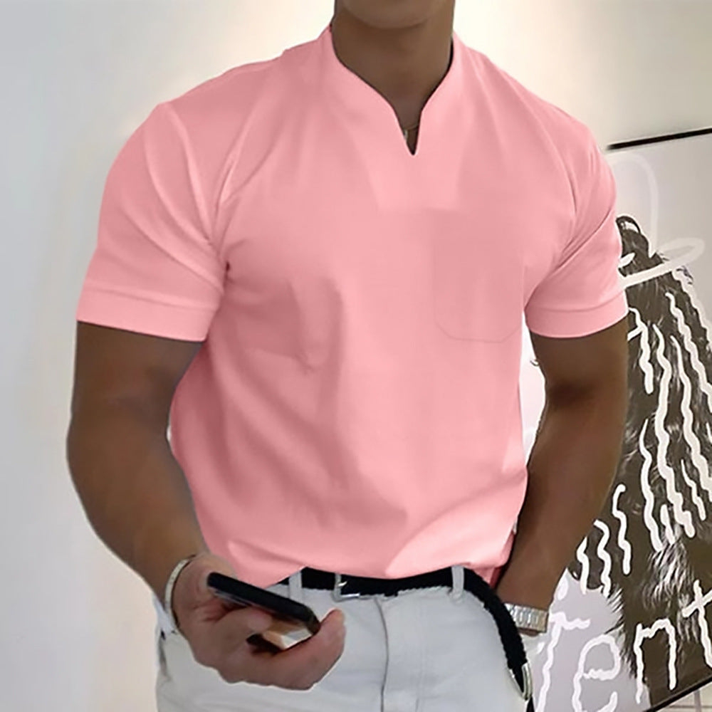 Summer Short Sleeve Shirt Men Fitness Plus Size Sports T-Shirt Elastic Cotton Pocket by null