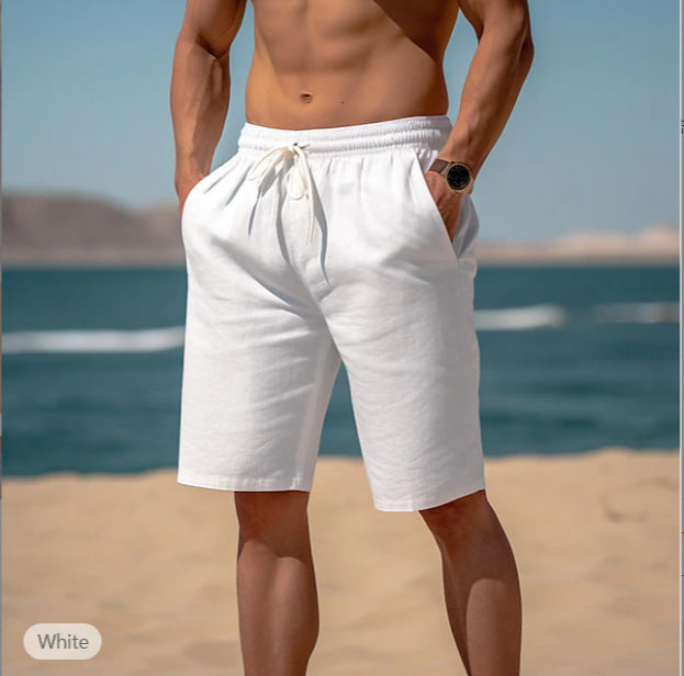 Summer Drawstring Shorts Elastic Waist Straight Pants Beach Breathable Shorts For Men Clothing by null