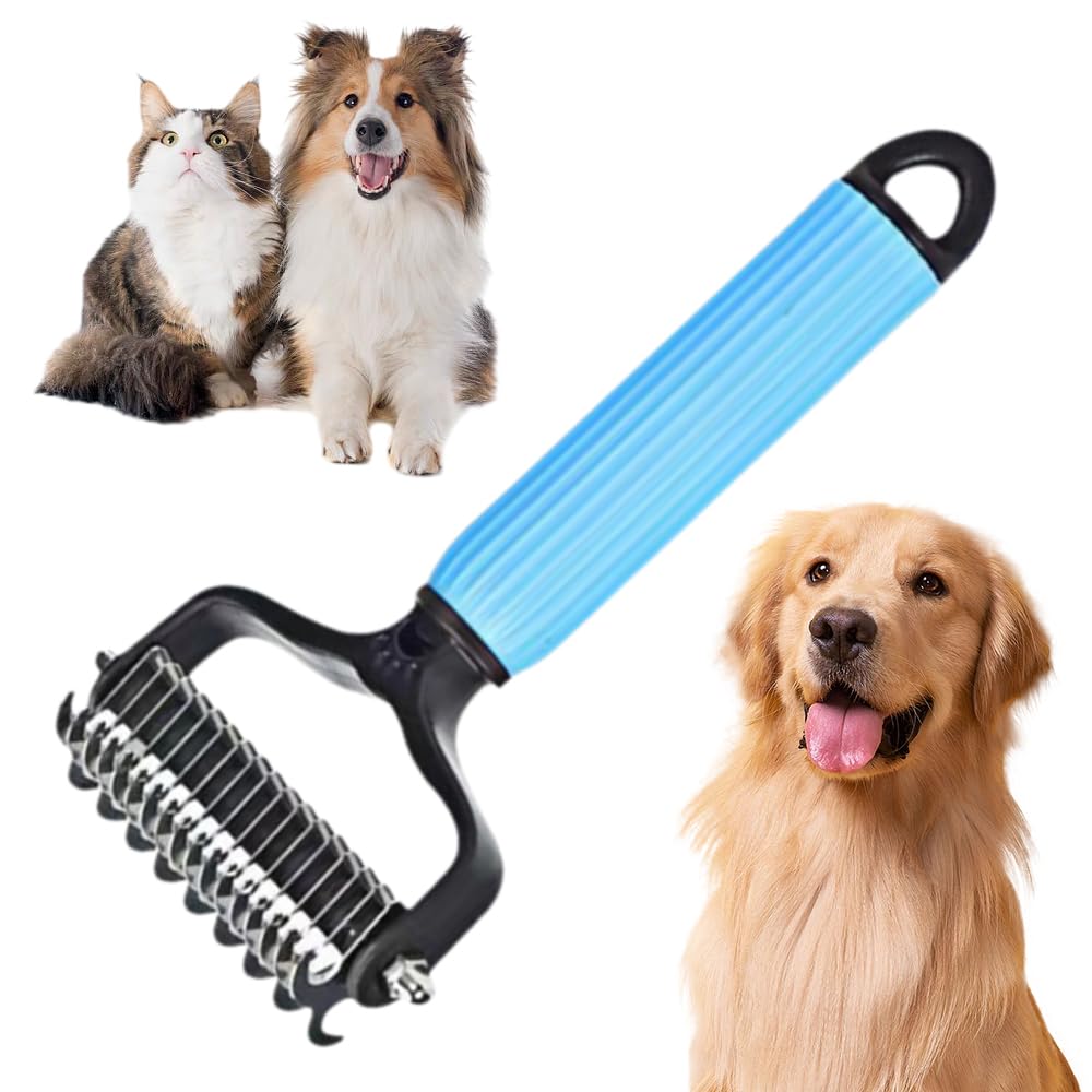 Buy Upgraded Pet Safe Dematting Comb For Dogs Cats Deshedding Undercoat Rake With Double-Sided Stainless Steel Teeth Dogs Cats Grooming Brush For Detangling Thinning Shedding online at DLC Market