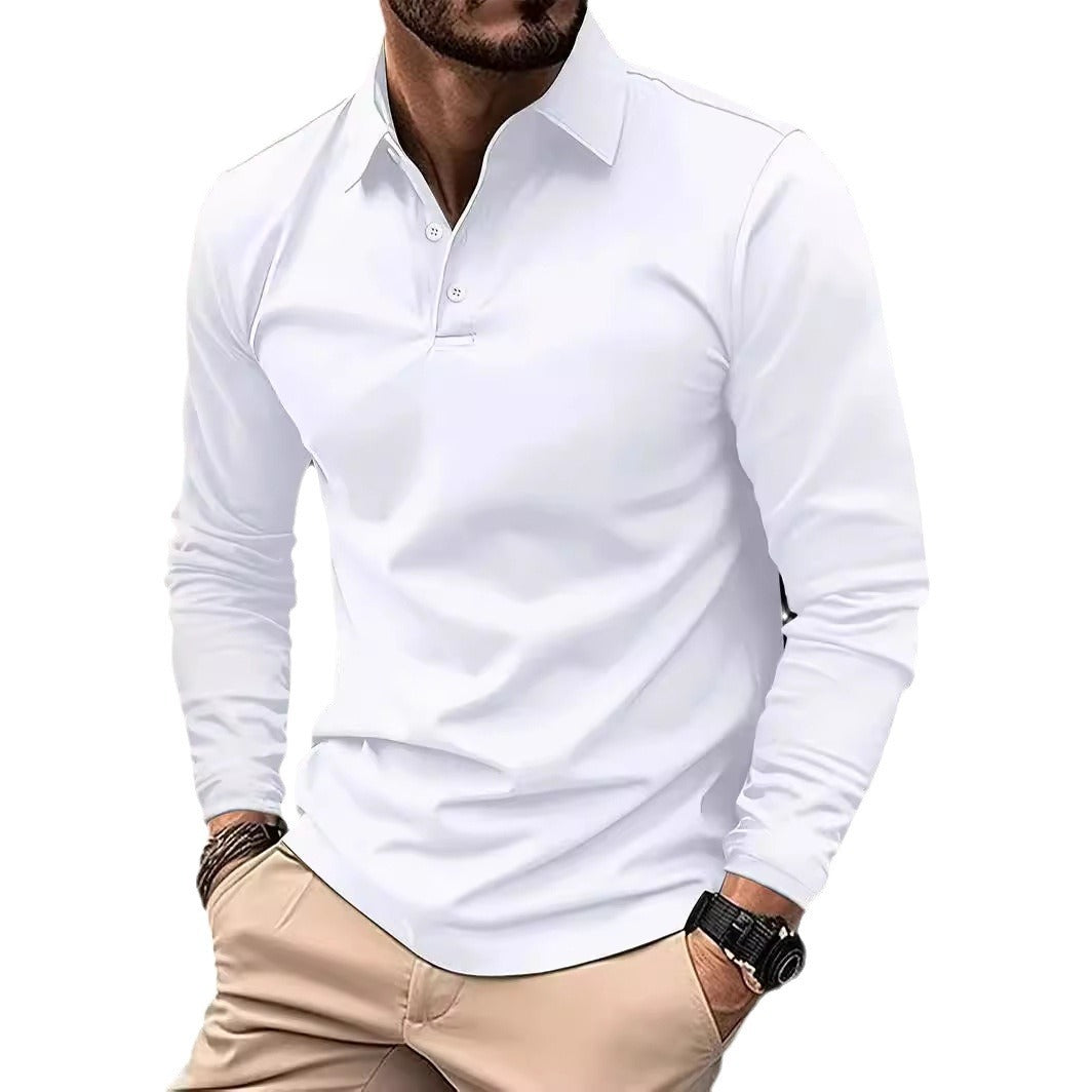 Buckle European And American Men's Daily Casual Polo Collar Long Sleeve Polo Wear by null