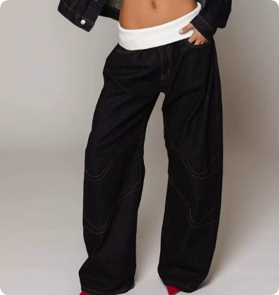 Buy Loose-fitting Straight-leg Jeans With Pockets Fashion Casual Trousers Street-style Pants Women's Clothing online at DLC Market