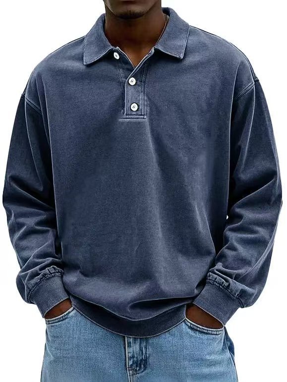 Fall Men's Long Sleeve Polo Shirts Casual Breathable Comfortable Tees Shirt Solid High Quality Sweatshirt Male T-Shirt by null