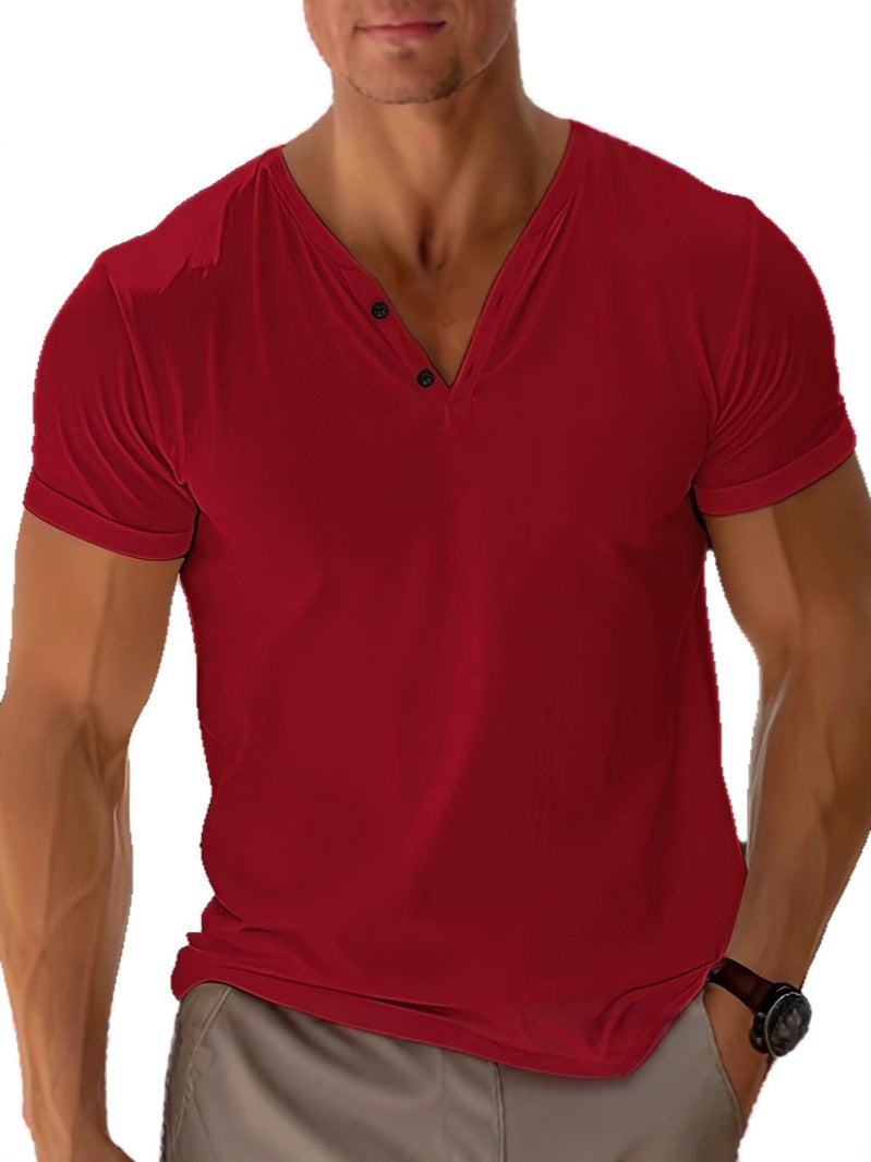Men's T-shirt Summer Beach Short Sleeve Casual Solid Color Regular Tops by null