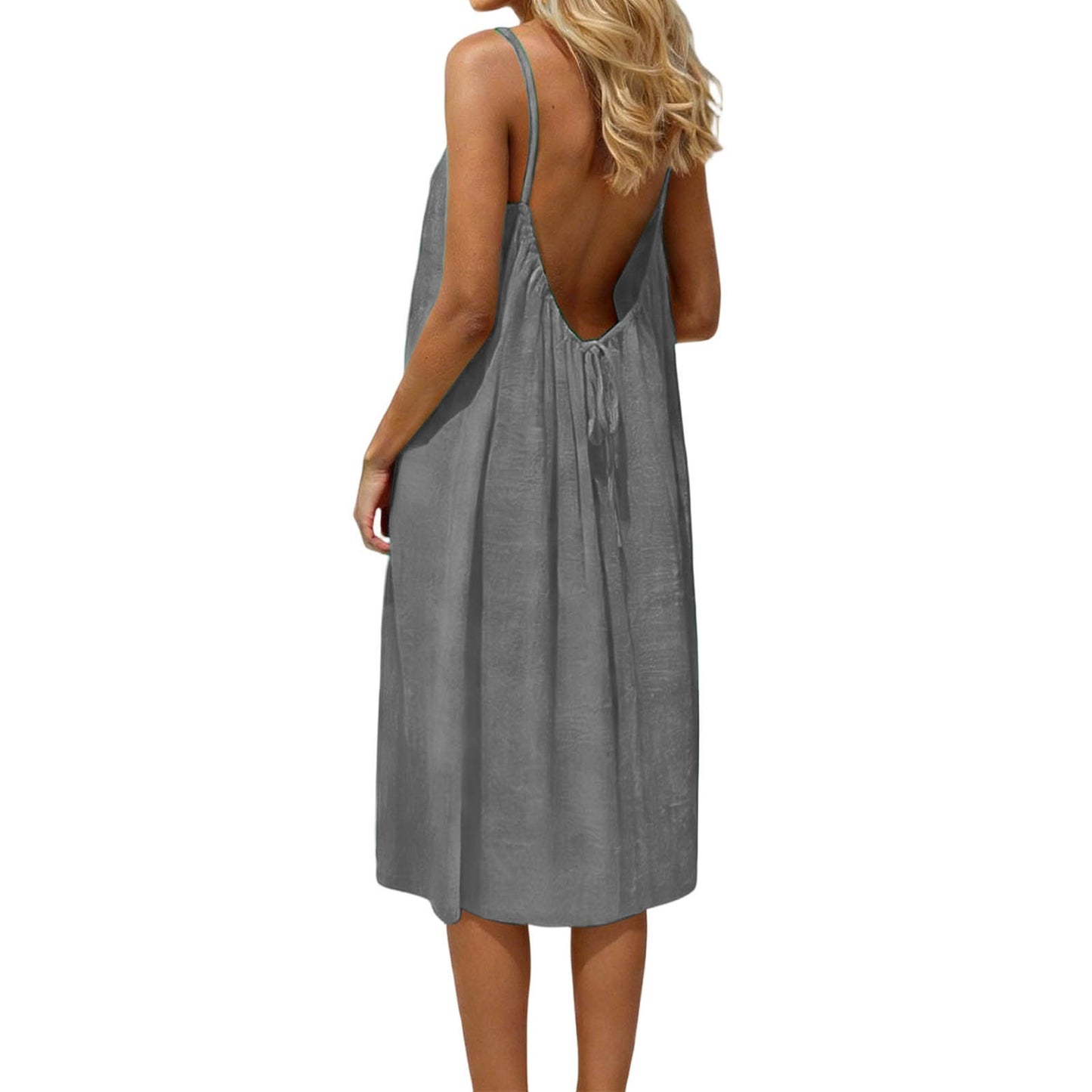 Women's Solid Color Spaghetti Strap Backless Dress - Sleeveless Summer Bodycon Fit Casual Evening Dress For Daily Wear Holiday Outfit by null