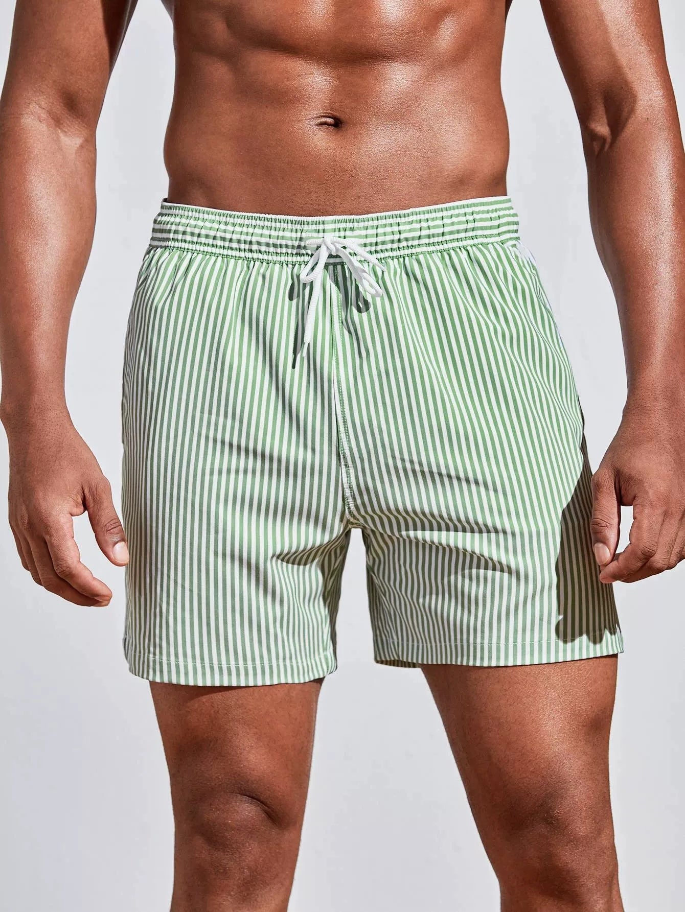 Men's 3D Striped Print Shorts Summer Casual Lightweight Beach Pants by null