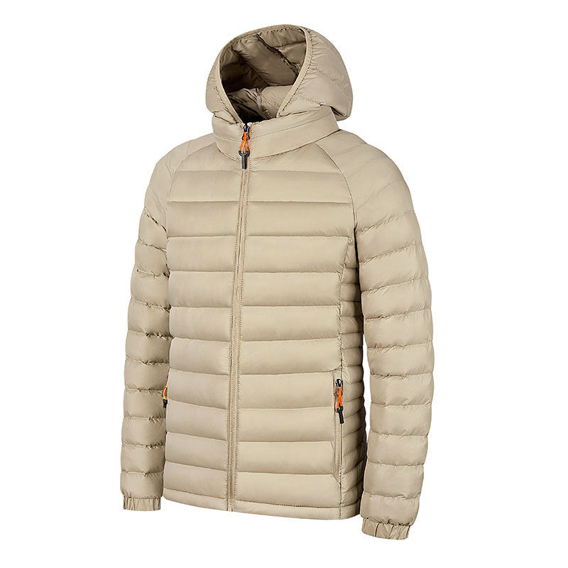 Winter Lightweight Hooded Coat With Pockets Fashion Warm Portable Zipper Jacket For Men Clothing Solid Color Outerwear Tops by null