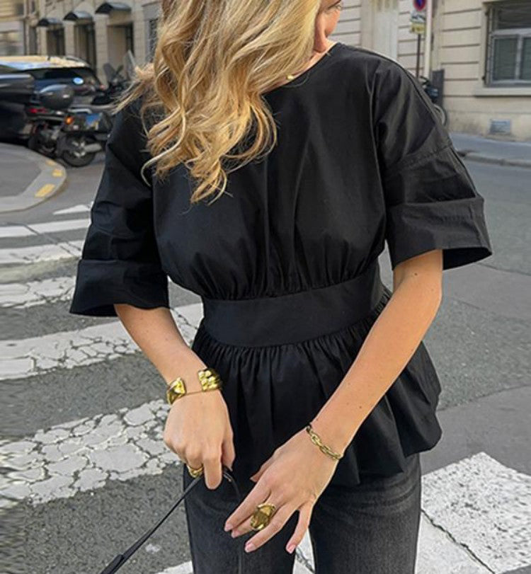 Buy Summer Backless Short Sleeve T-shirt With Back-tied Design Fashion Bat Sleeve Top For Women Clothing online at DLC Market