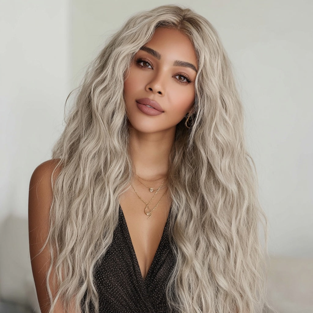 European And American Fashion T-shaped Lace Front Wig Gray Gradient Wavy Curly Hair Wig For Women SM9017 by null