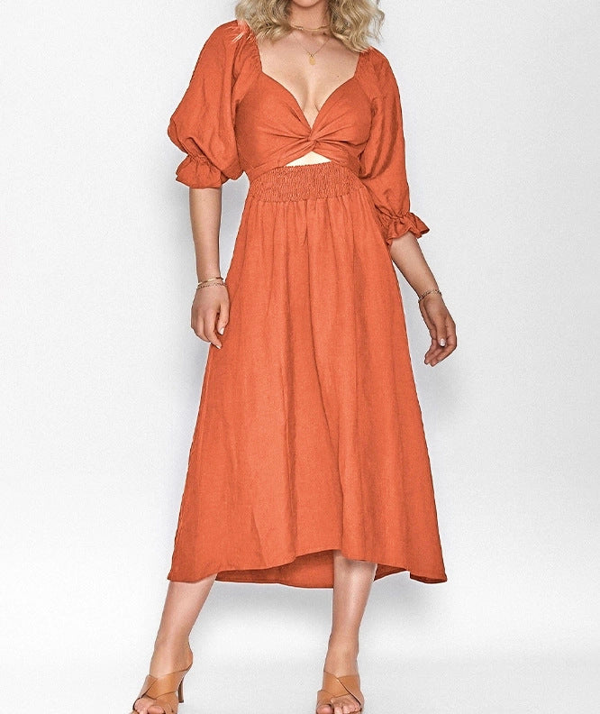 Buy Women's Clothing V-neck Half Sleeves Front And Back Wearable Type Dress online at DLC Market