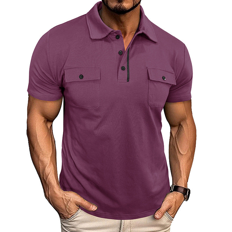 Summer Lapel Button Polo Shirt With Pockets Outdoor Fashion Short Sleeve Tops For Men Clothing by null