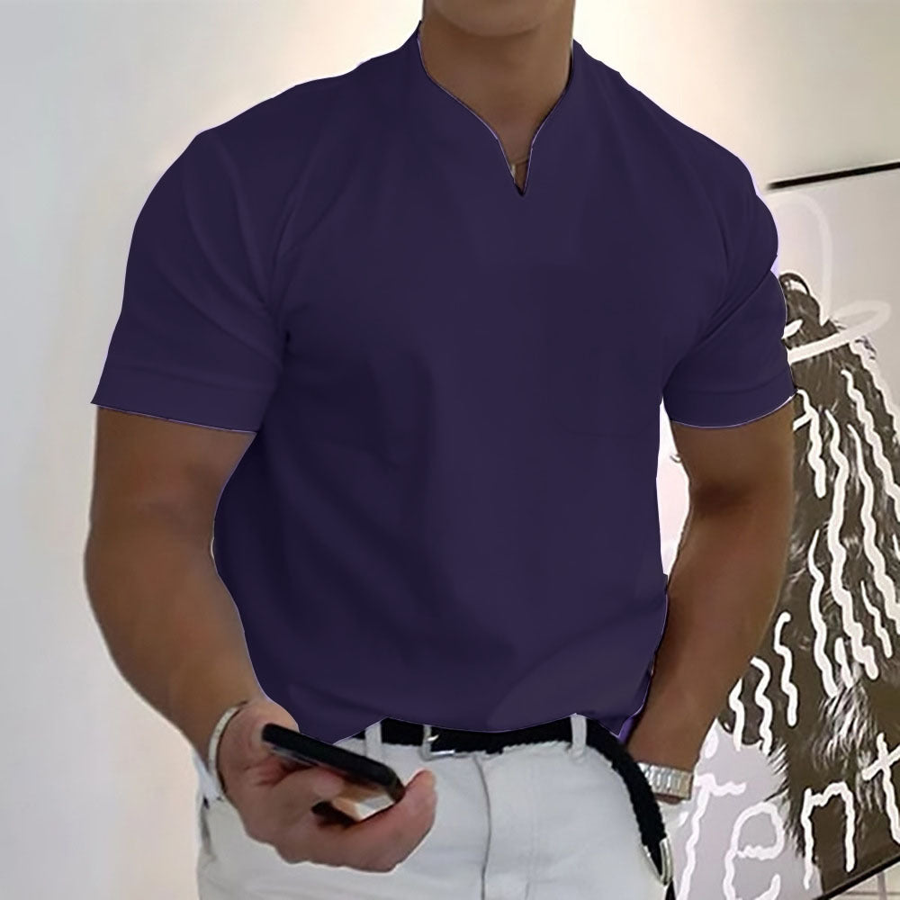 Summer Short Sleeve Shirt Men Fitness Plus Size Sports T-Shirt Elastic Cotton Pocket by null