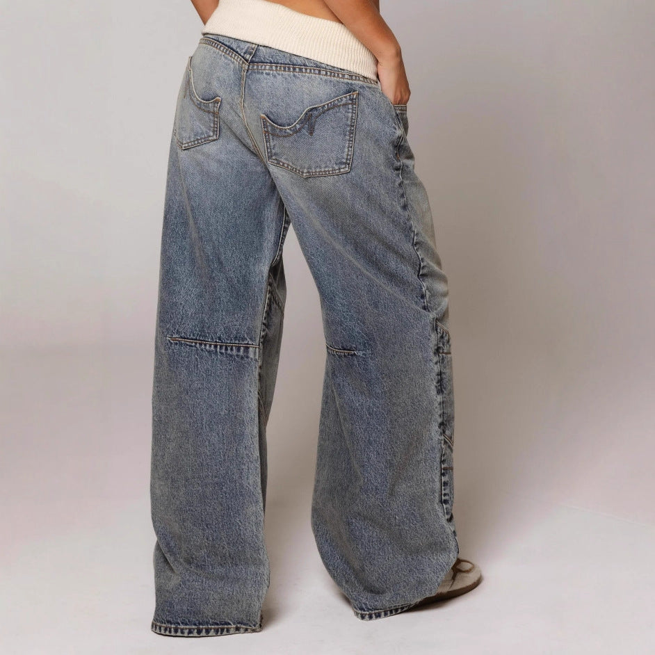 Buy Loose-fitting Straight-leg Jeans With Pockets Fashion Casual Trousers Street-style Pants Women's Clothing online at DLC Market