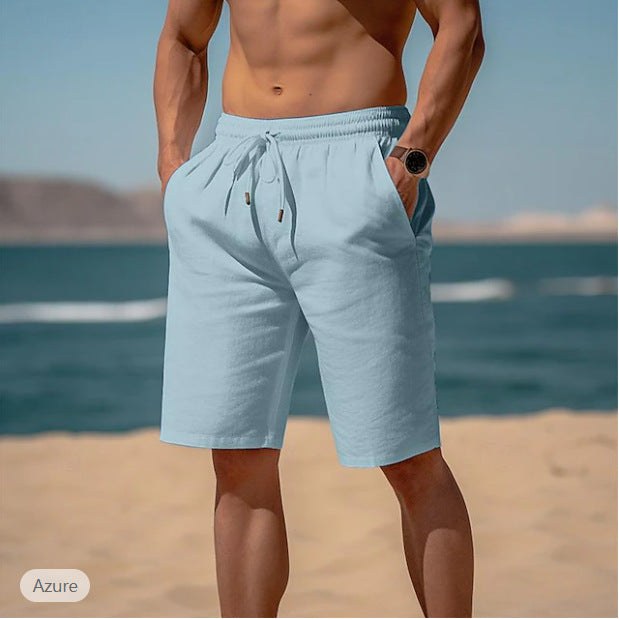 Summer Drawstring Shorts Elastic Waist Straight Pants Beach Breathable Shorts For Men Clothing by null