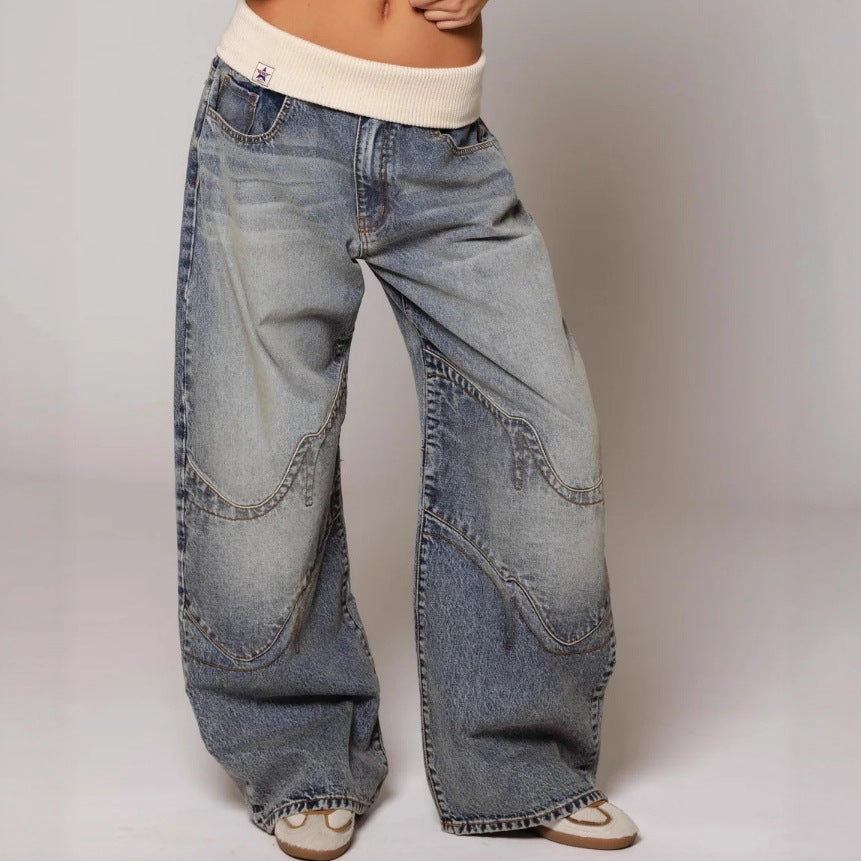 Buy Loose-fitting Straight-leg Jeans With Pockets Fashion Casual Trousers Street-style Pants Women's Clothing online at DLC Market
