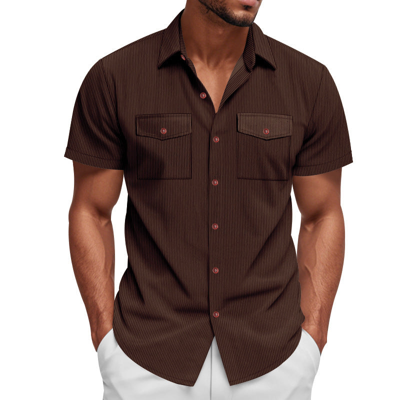 Loose Heavy Lapel Corduroy Workwear Short Sleeve Shirt by null
