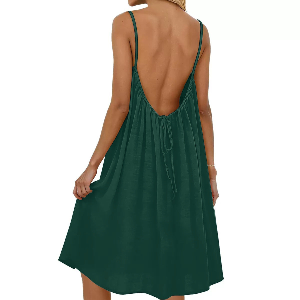 Women's Solid Color Spaghetti Strap Backless Dress - Sleeveless Summer Bodycon Fit Casual Evening Dress For Daily Wear Holiday Outfit by null