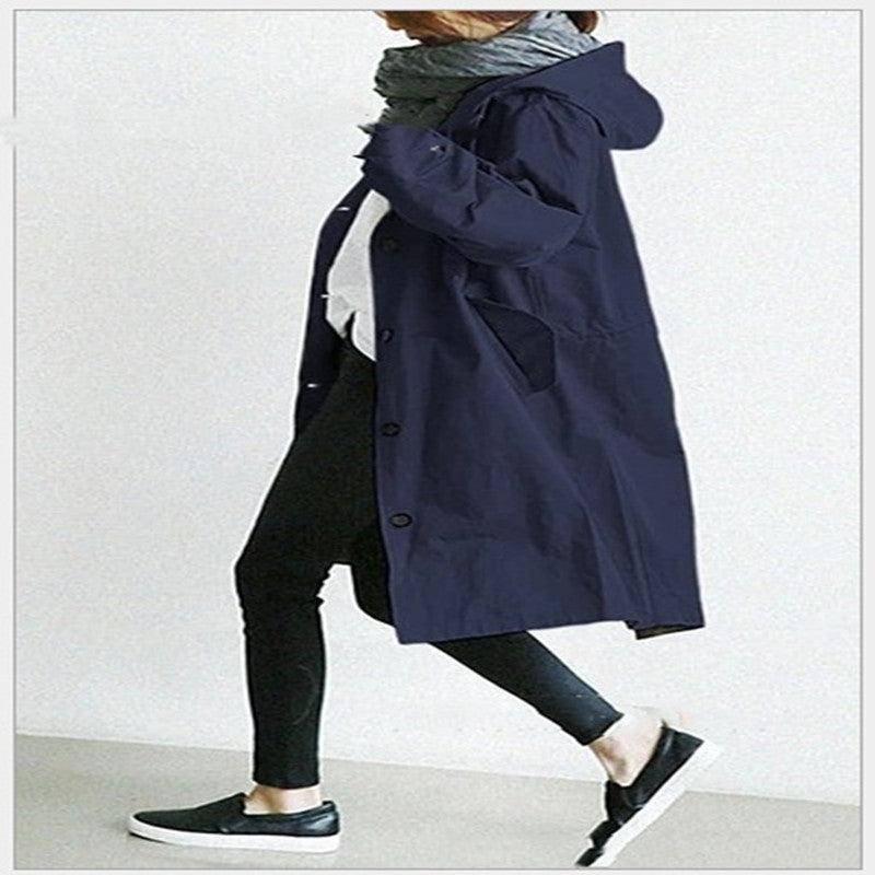 Women Windbreaker Jacket Casual Loose Button Pockets Hooded Quick Dry Windproof Waterproof Clothes For Outdoor Hiking Camping by null