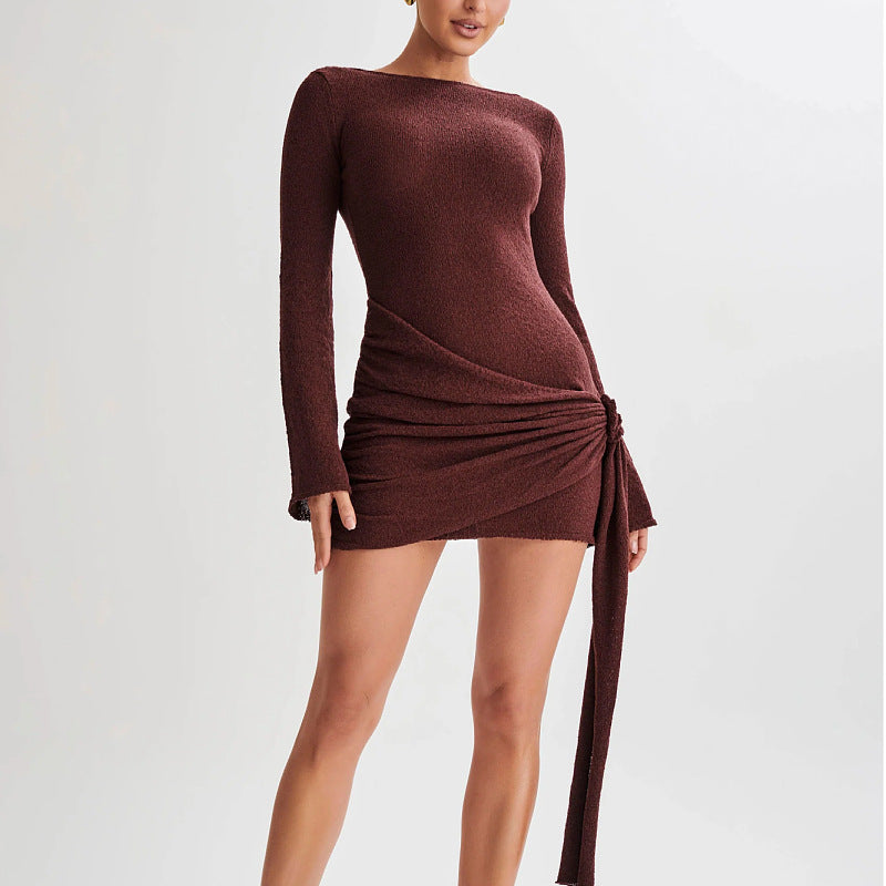 Buy Fashion Slim Long-sleeved Dress Y2K Sexy Hip-hugging V-shaped Backless Short Dresses Womens Clothing online at DLC Market