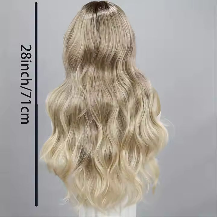 European And American Fashion T-shaped Lace Gold Gradient Wavy Curly Hair Wigs Shipped From Warehouse by null