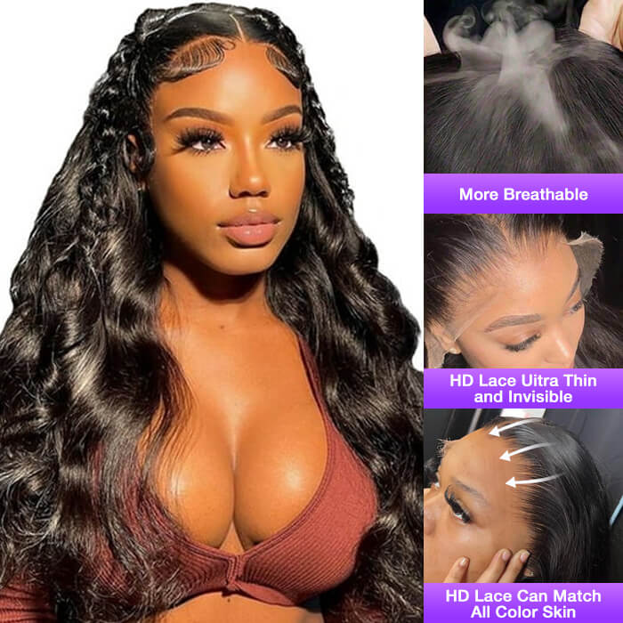 13x4 Lace Front Human Hair Wigs Natural Color Body Wave Density by null