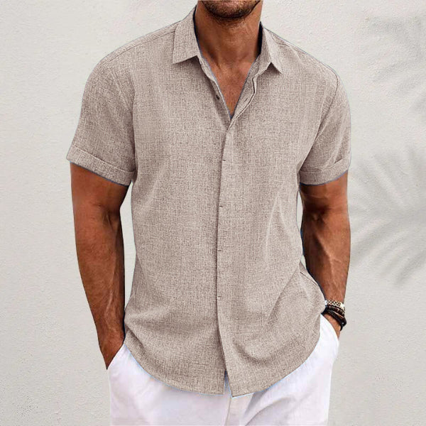 Men's Solid Color Loose Linen Short-sleeved T-shirt by null