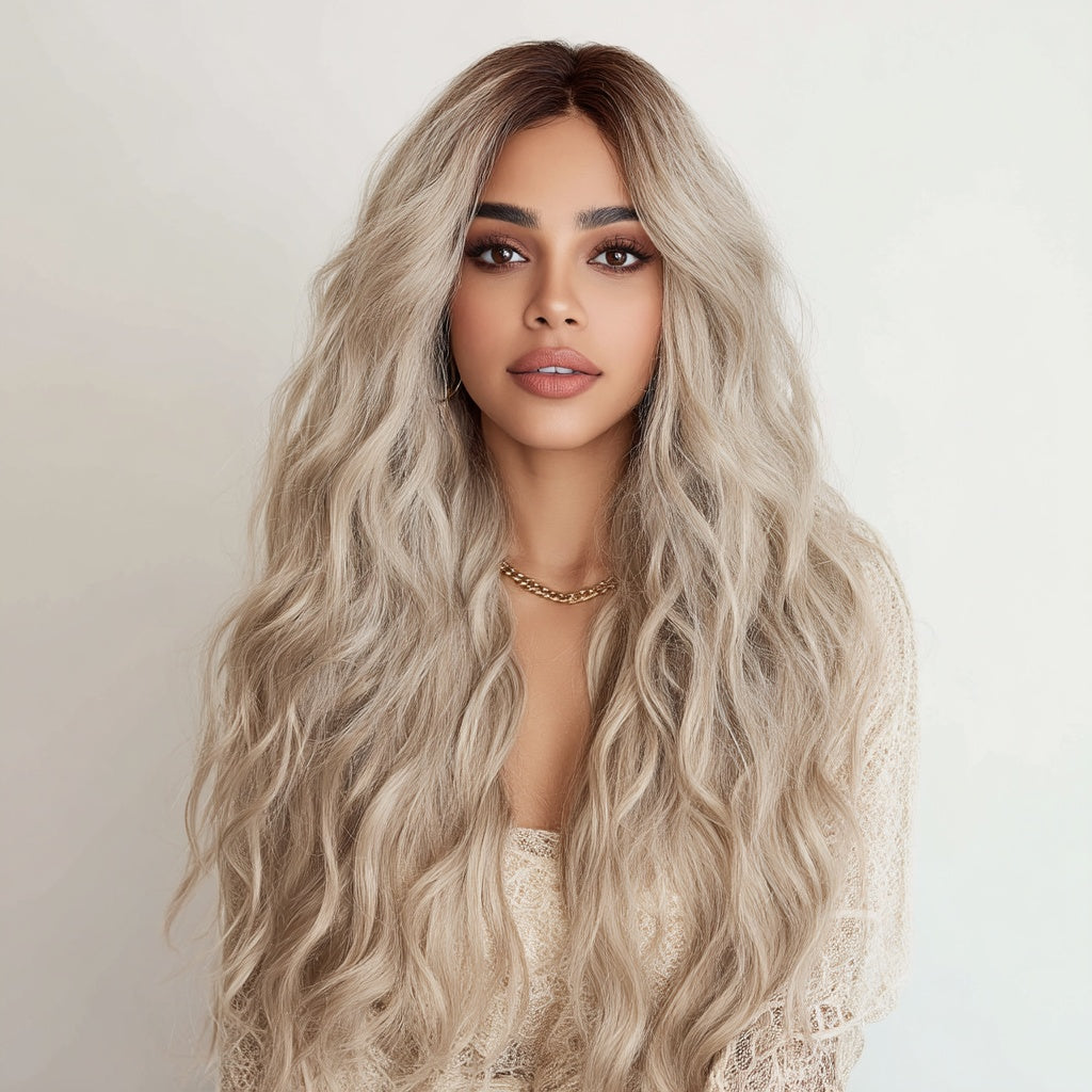 European And American Fashion T-shaped Lace Front Wig Gray Gradient Wavy Curly Hair Wig For Women SM9017 by null