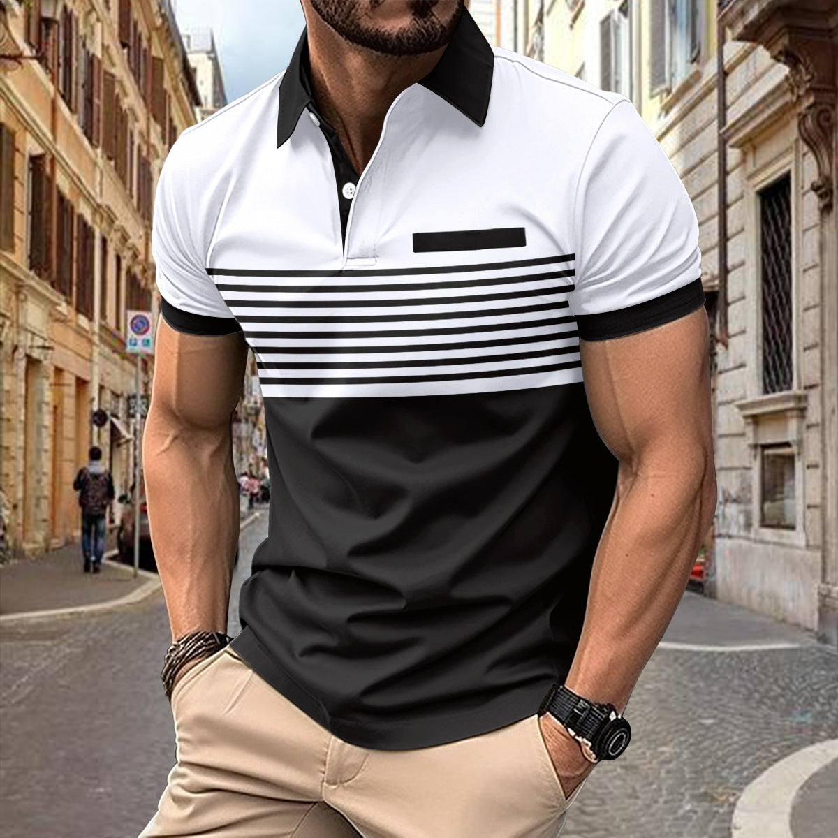 Casual Striped Shirt With Chest Pocket Men Clothing by null