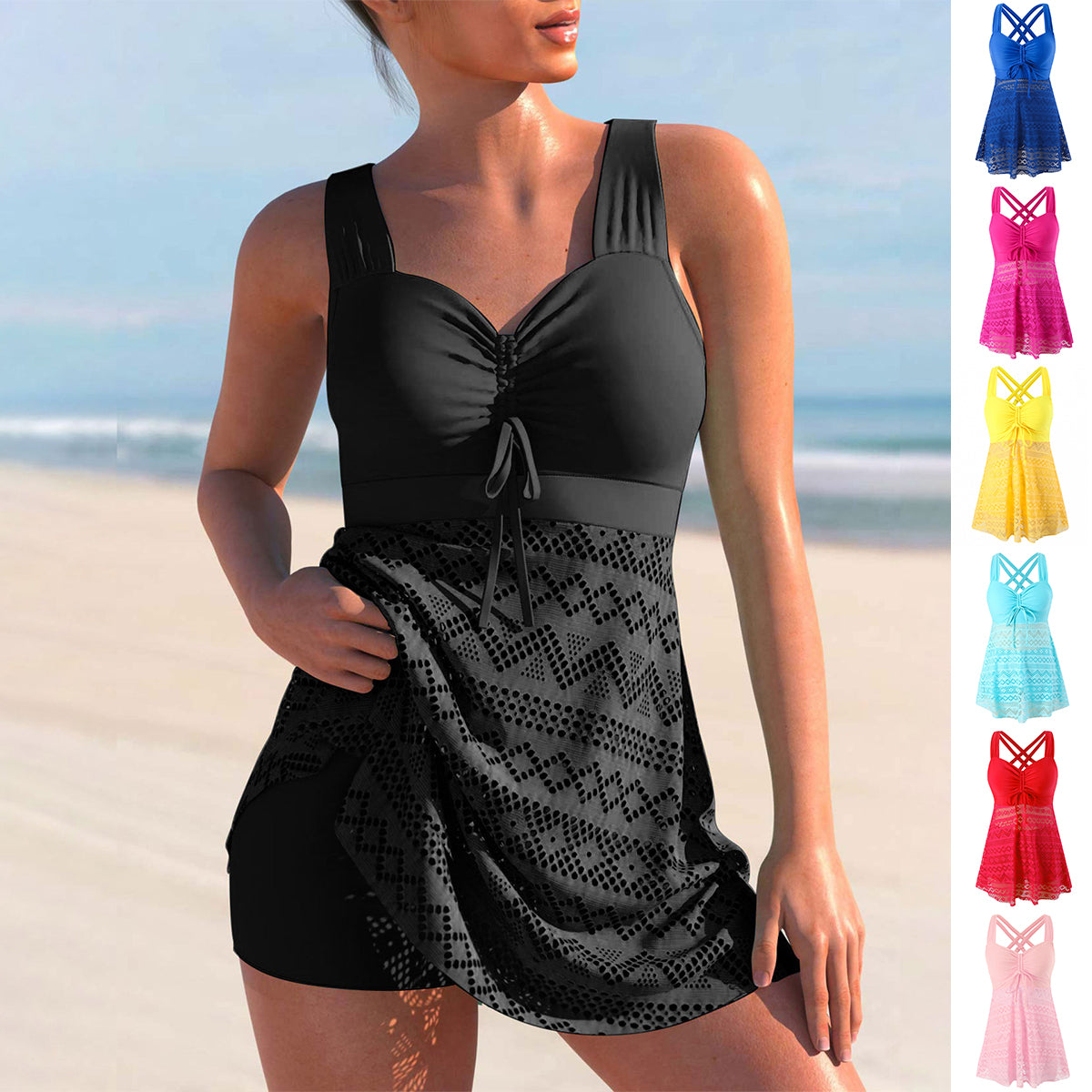Korean Version Of Solid Color Lace One-piece Swimsuit by null