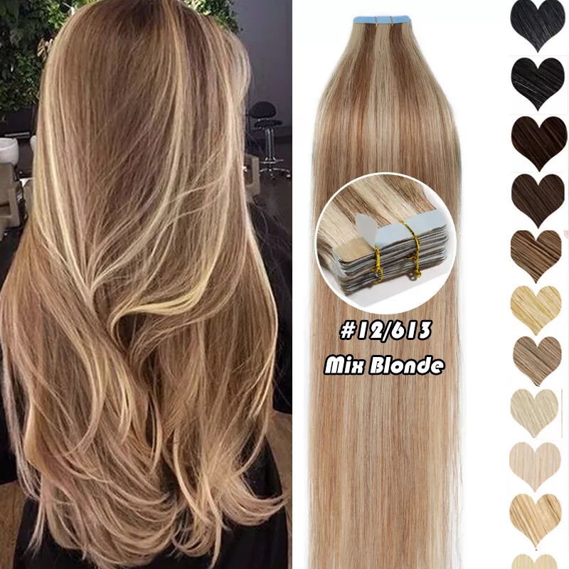 Double Pull Full Virgin Real 50g Hair Extension Long With Weft Invisible Skin Weft 20 Thick Seamless Human Hair by null