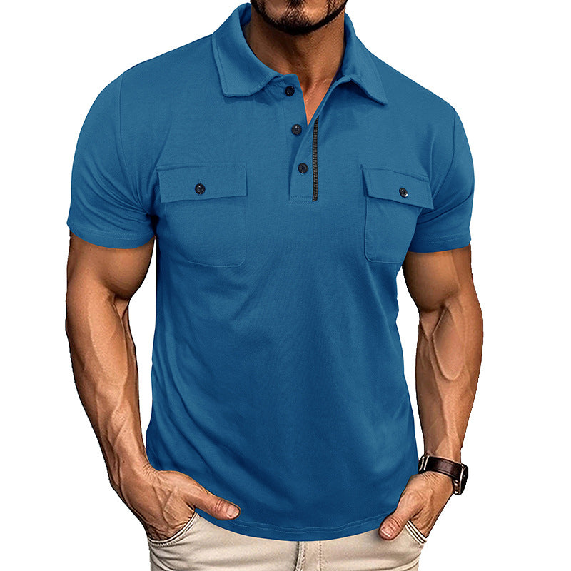 Summer Lapel Button Polo Shirt With Pockets Outdoor Fashion Short Sleeve Tops For Men Clothing by null