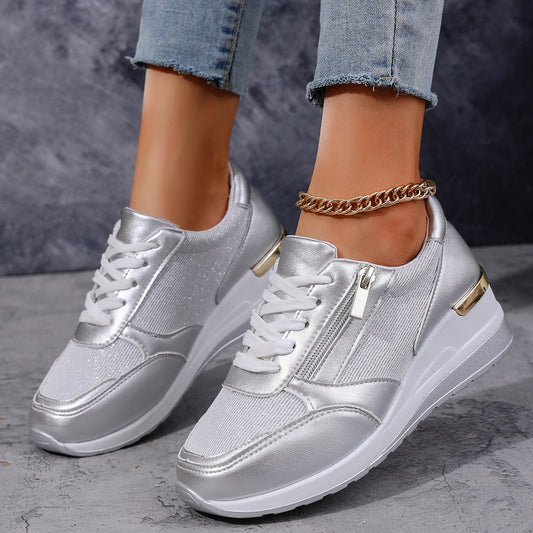 Buy Women's Lace-up Casual Shoes FFashion Side Zipper Design Thick-soled Shoes Walking Running Sports Sneakers online at DLC Market