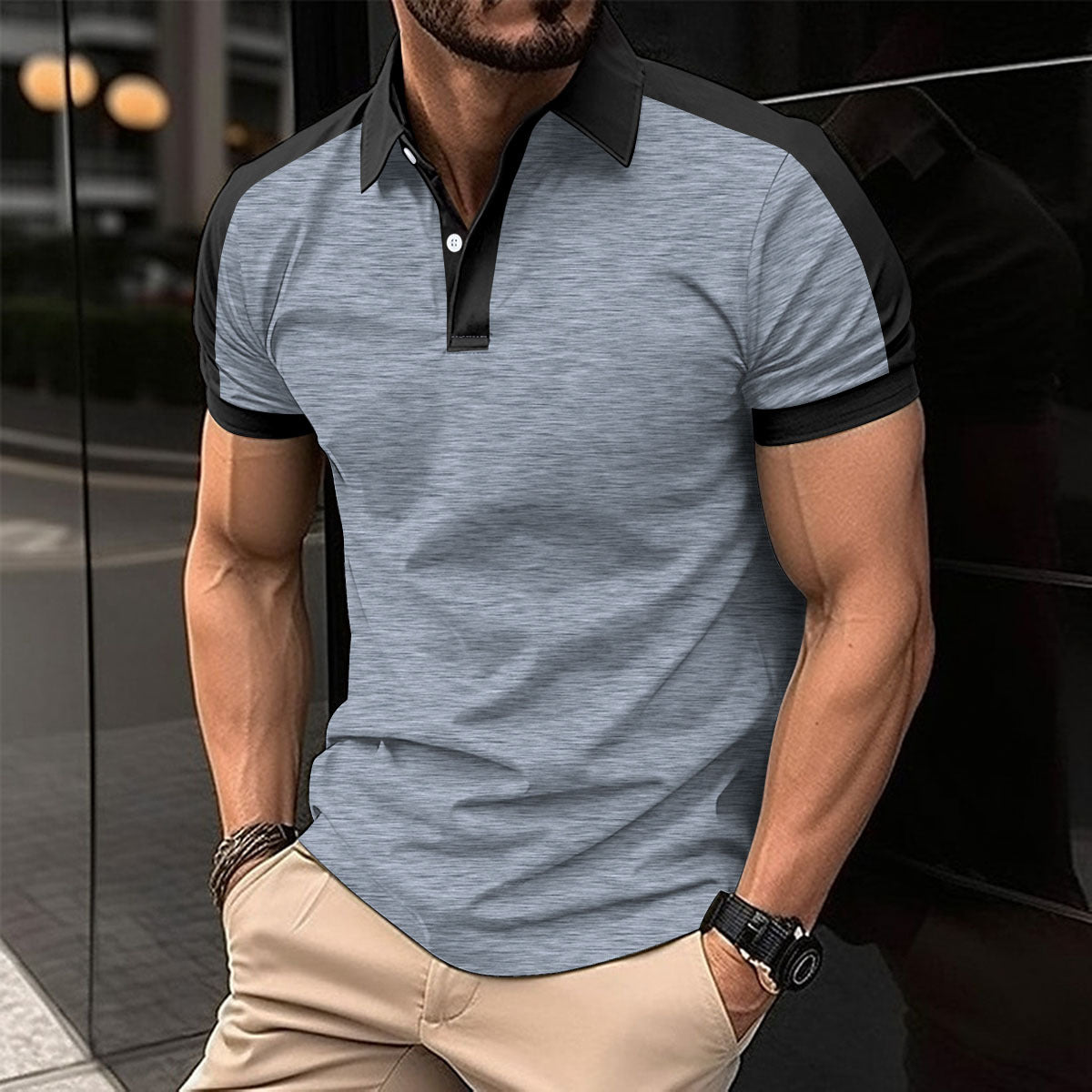 Men's Short Sleeve Business Shirt Summer Casual Polo Shirts by null
