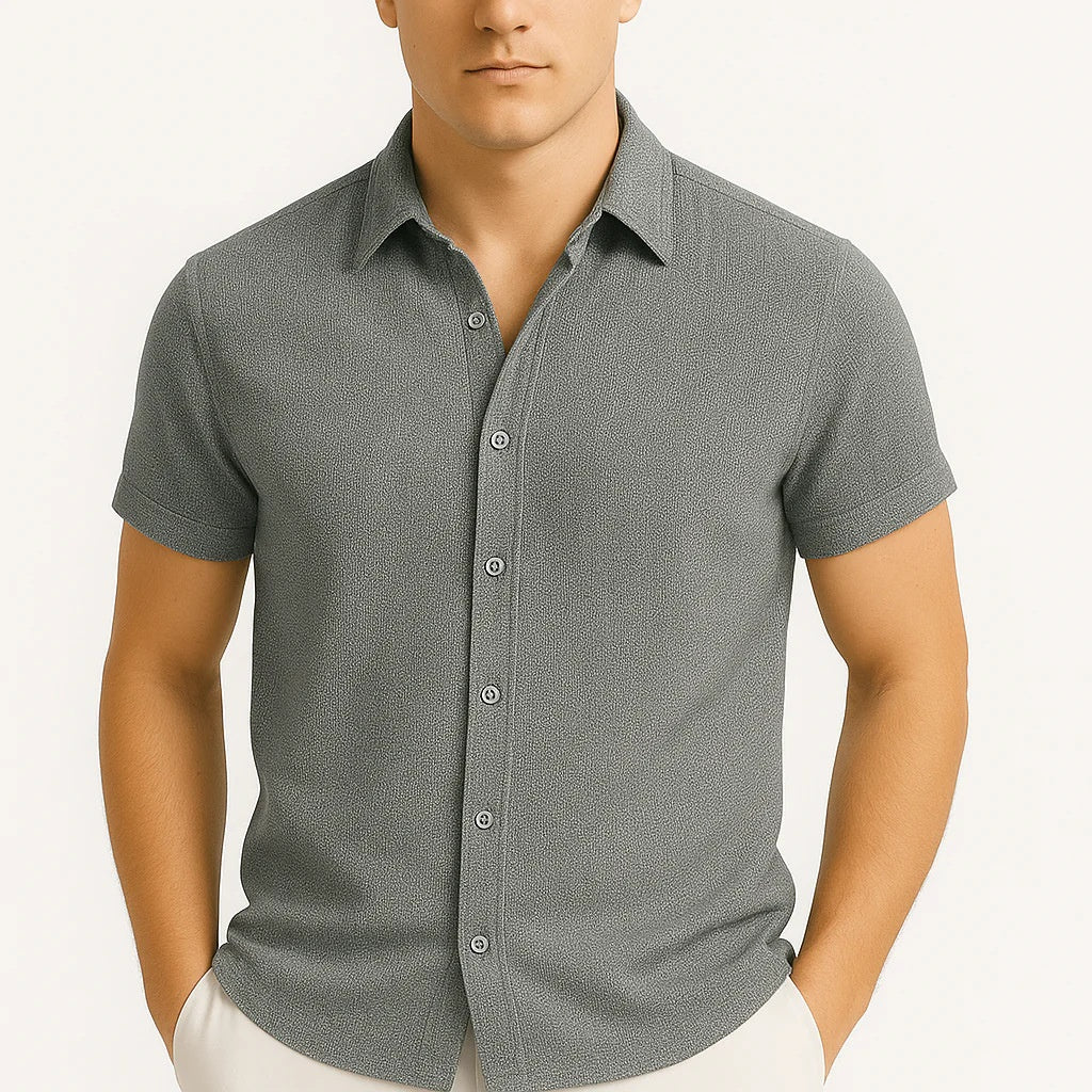 Slim Fit Short Sleeve Shirt Summer Men's Solid Color Casual Tops by null
