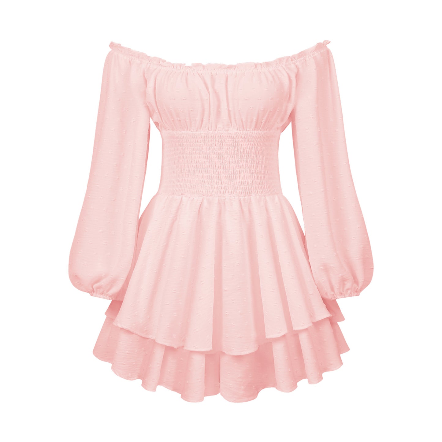 Buy Fashion Solid Color Off-neck Pleated Ruffled Stitching Long Sleeve Casual Jumpsuit online at DLC Market