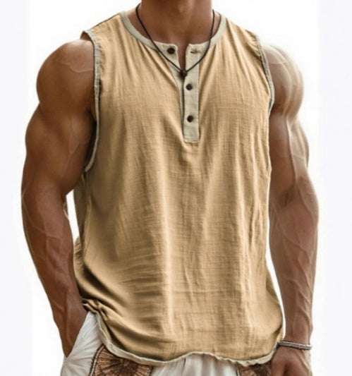 Men's Pure Cotton Sleeveless Fitness Casual Trendy Tank Top by null