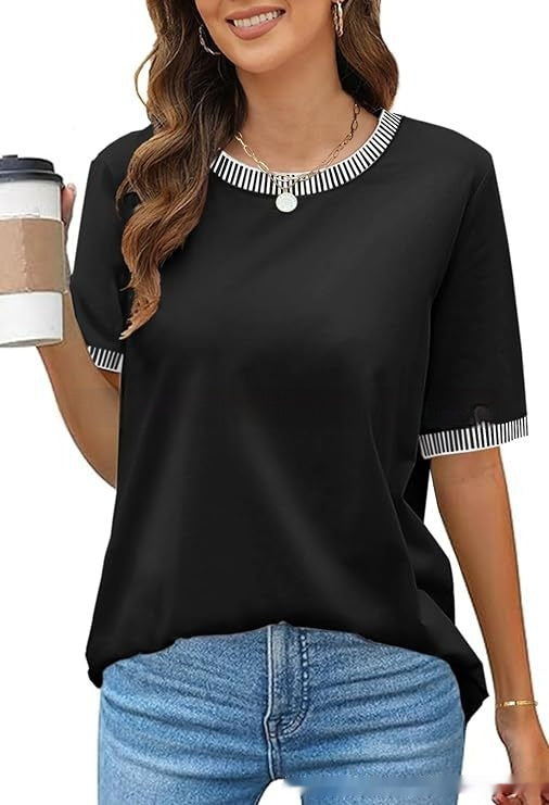 Buy European And American Fashion Casual Multicolor Knitted Color Striped Short Sleeve online at DLC Market