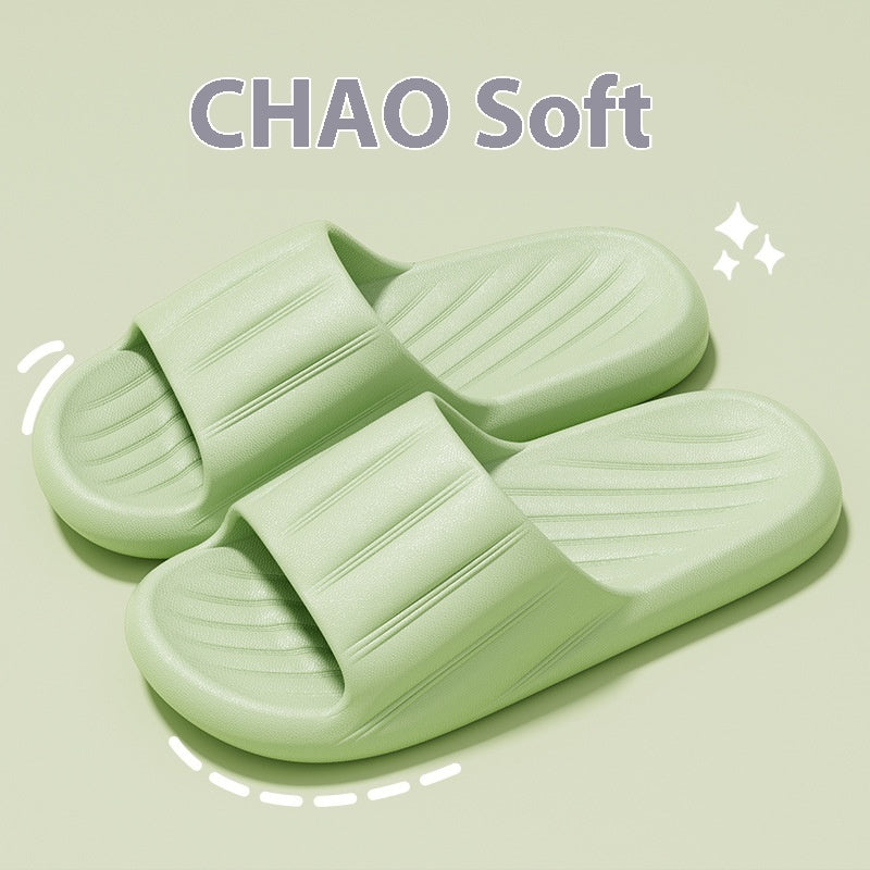 Buy Fashion Solid Color Striped Home Slippers Summer Thick Bottom Non-slip Bathroom Slipper Women Men Couples Shoes online at DLC Market