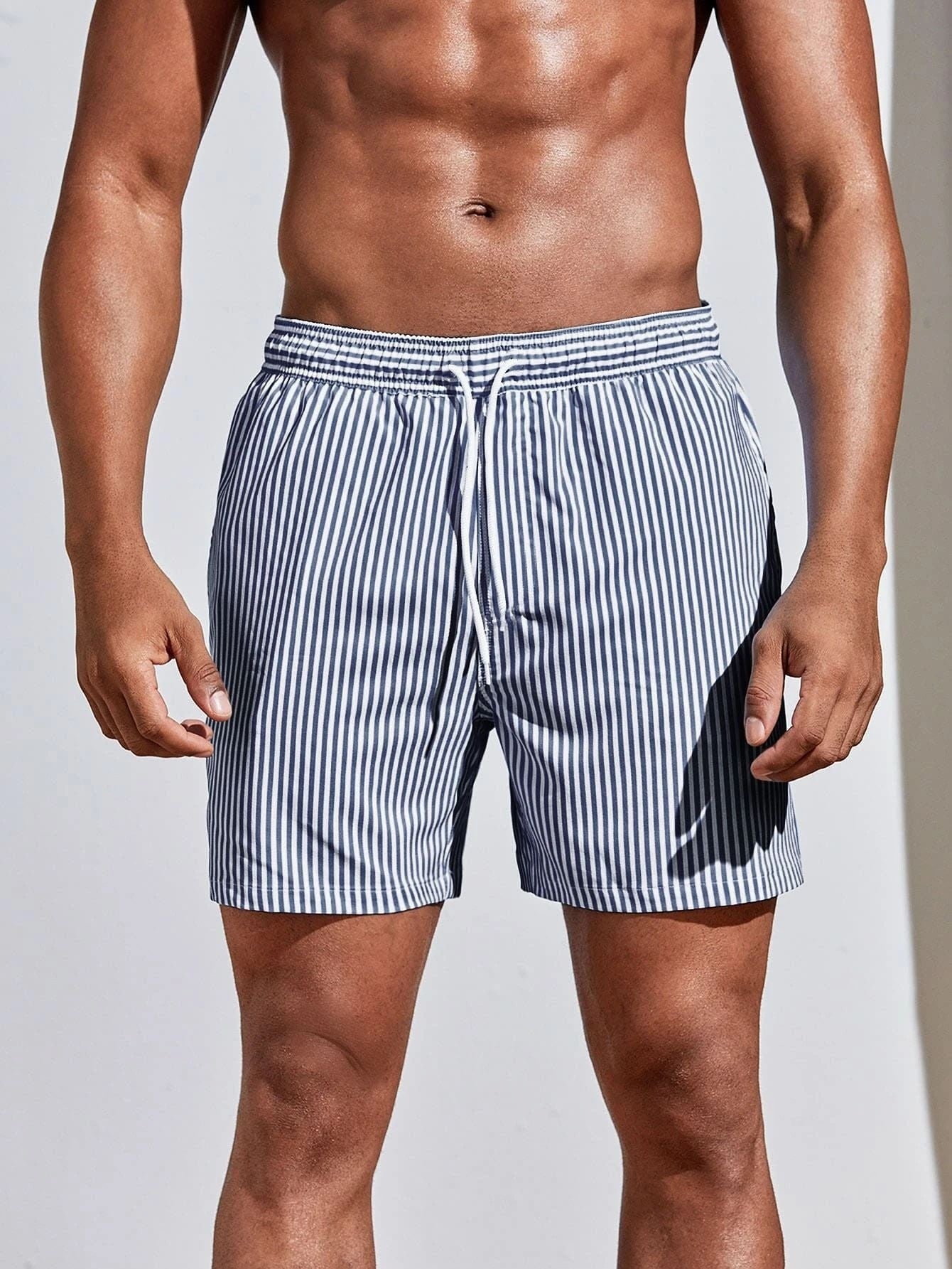 Men's 3D Striped Print Shorts Summer Casual Lightweight Beach Pants by null