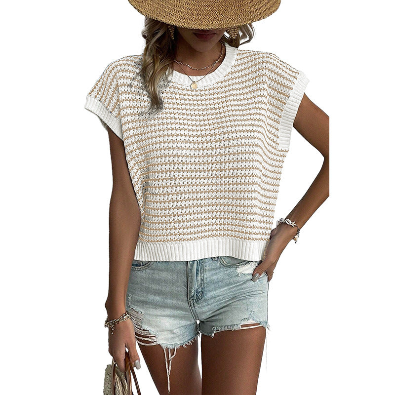 Buy Women's Summer Stripes Patchwork Knitting Vest Top online at DLC Market