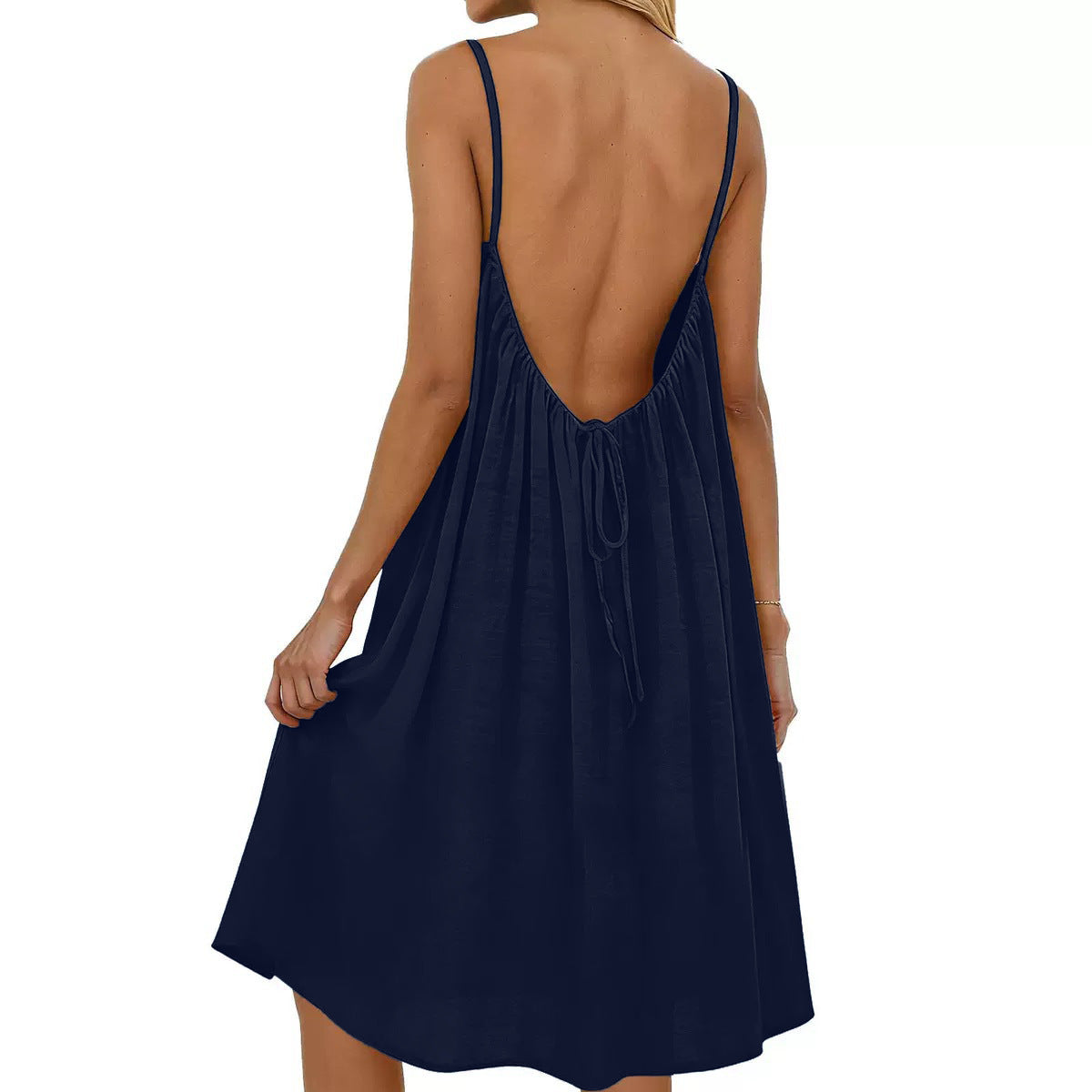 Women's Solid Color Spaghetti Strap Backless Dress - Sleeveless Summer Bodycon Fit Casual Evening Dress For Daily Wear Holiday Outfit by null