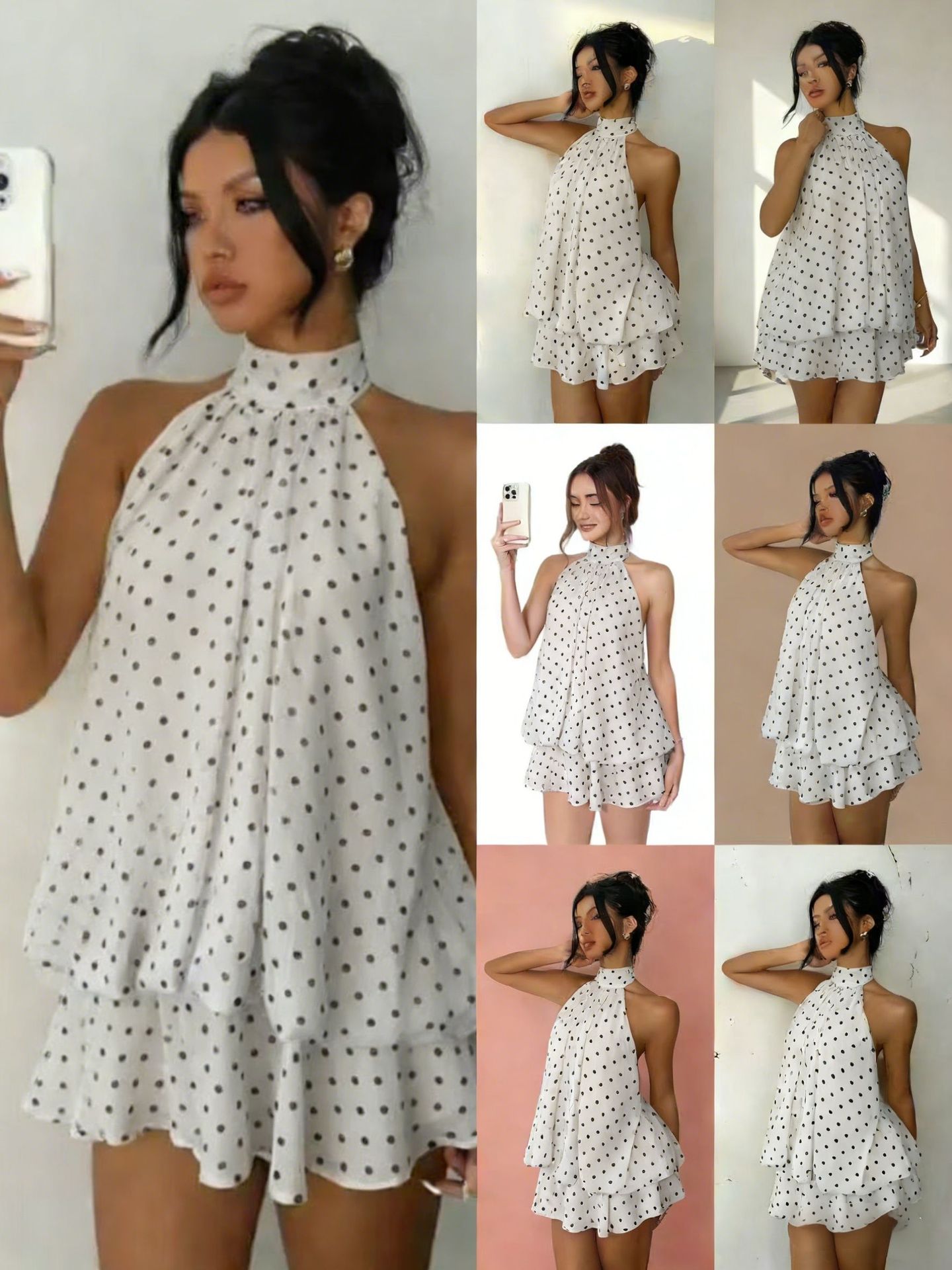 Chiffon Halter Tea Length Dress Sassy Skirt by null