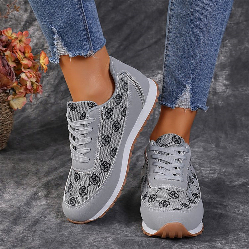 Buy Flower Print Lace-up Sneakers Casual Fashion Lightweight Breathable Walking Running Sports Shoes Women Flats online at DLC Market