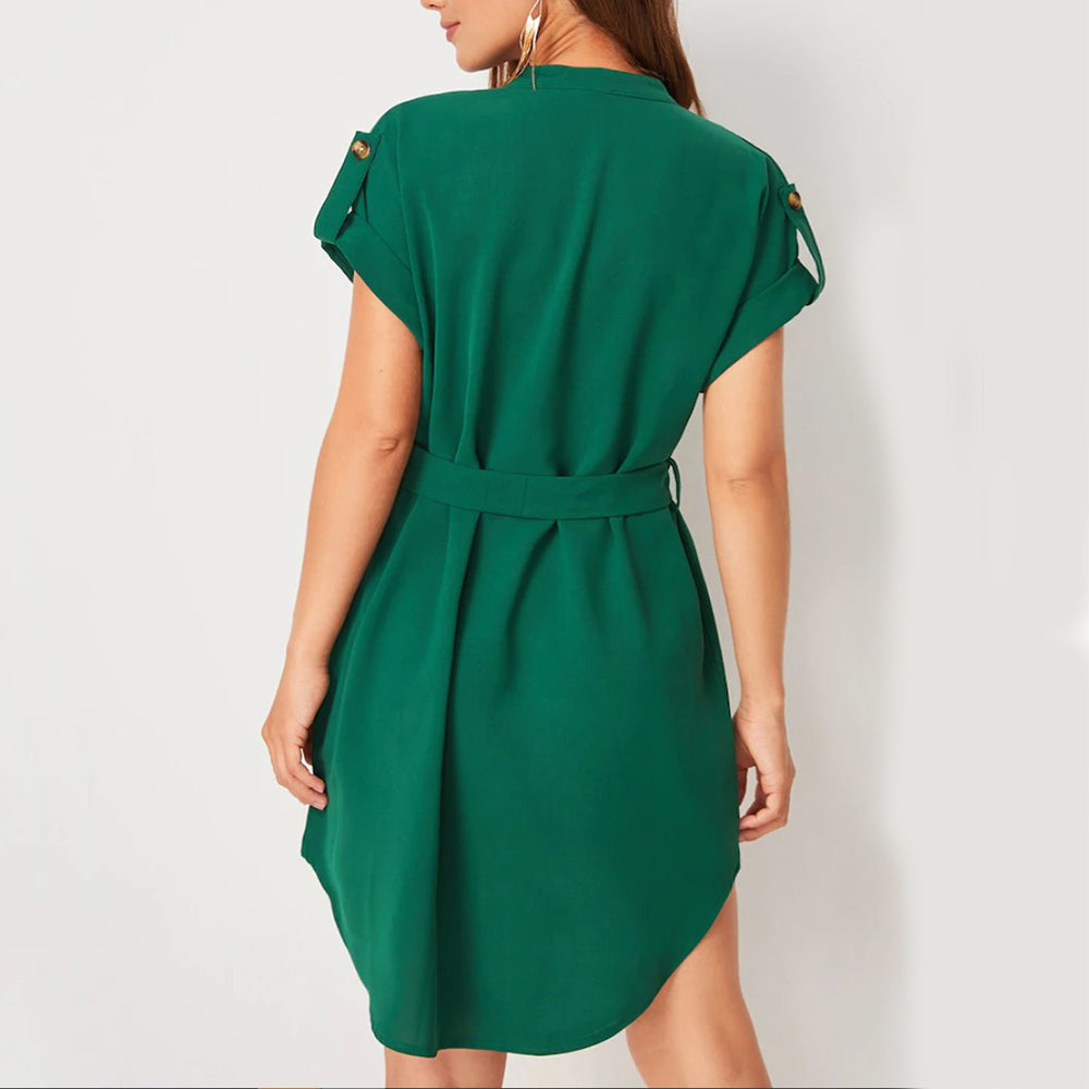 Buy V-neck Short Sleeve Dress With Belt Summer Fashion Bowknot Dresses For Women Clothing online at DLC Market