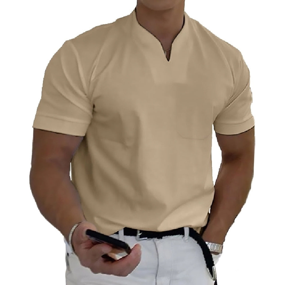 Summer Short Sleeve Shirt Men Fitness Plus Size Sports T-Shirt Elastic Cotton Pocket by null