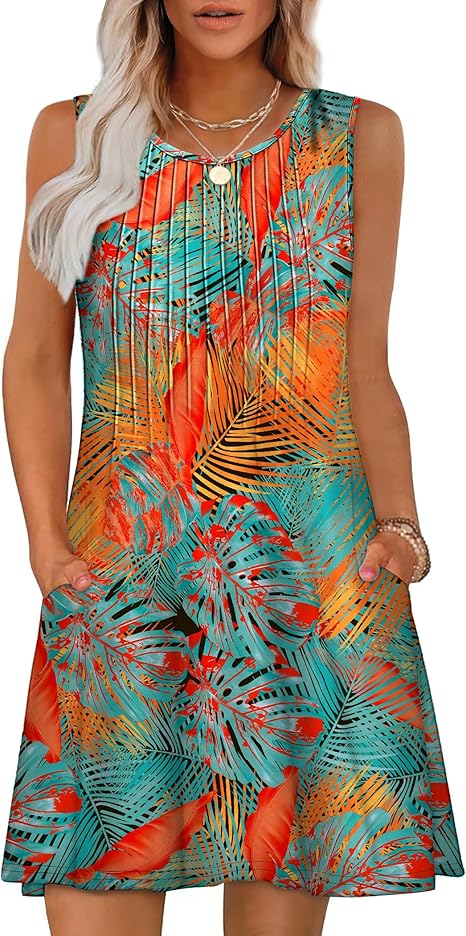 Buy Loose Beach Vacation Casual Round Neck Sleeveless Vest Dress online at DLC Market
