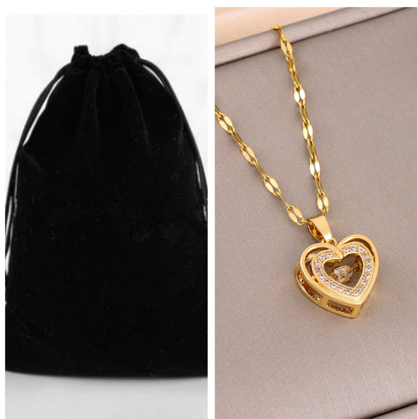 Buy Double-layer Love Necklace With Rhinestones Titanium Steel Pendant Fashion Jewelry Woman Valentines Day Gift online at DLC Market